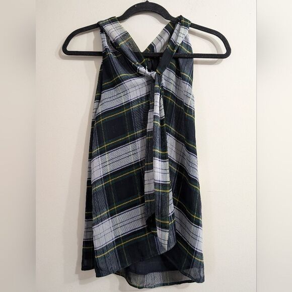 Jcrew Halter top with necktie in plaid chiffon blend size s - Picture 4 of 5